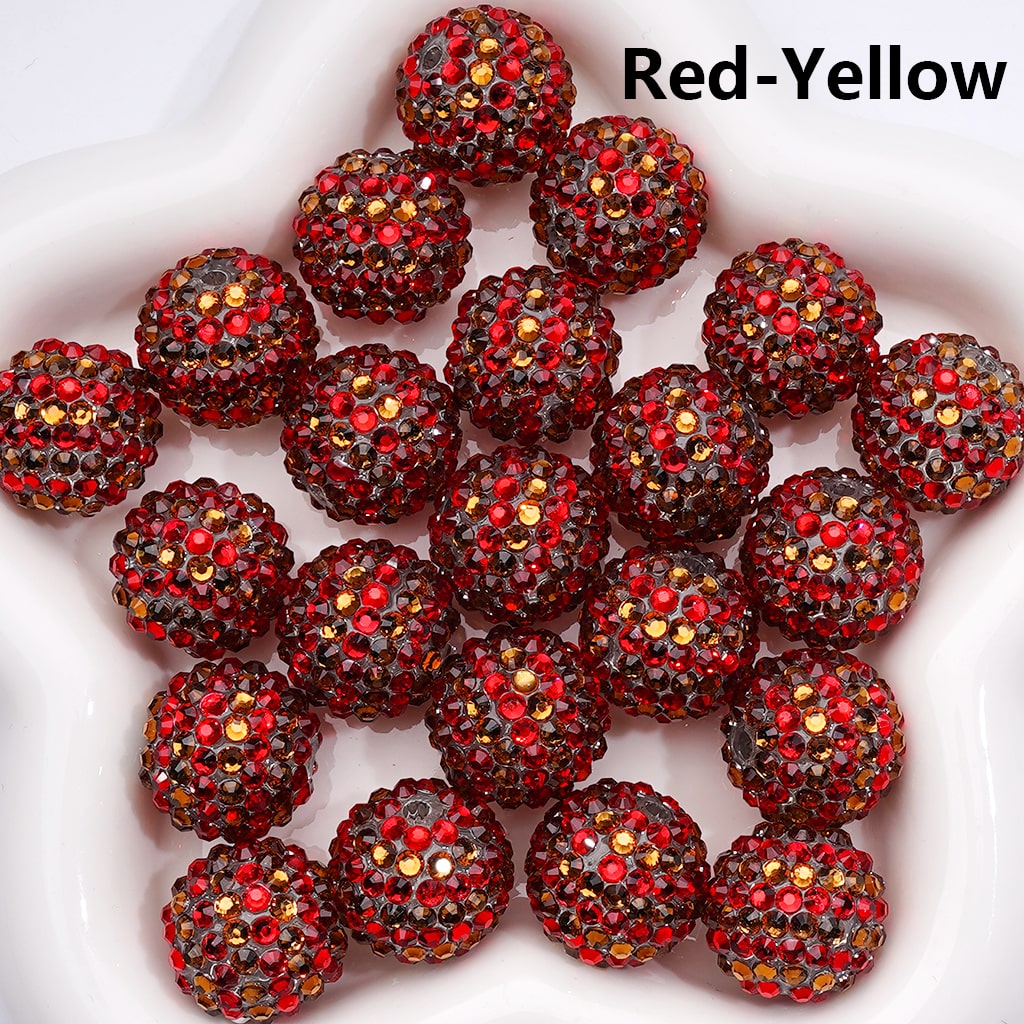 Double Color Striped Round Acrylic Beads with Shiny Rhinestones, 20MM