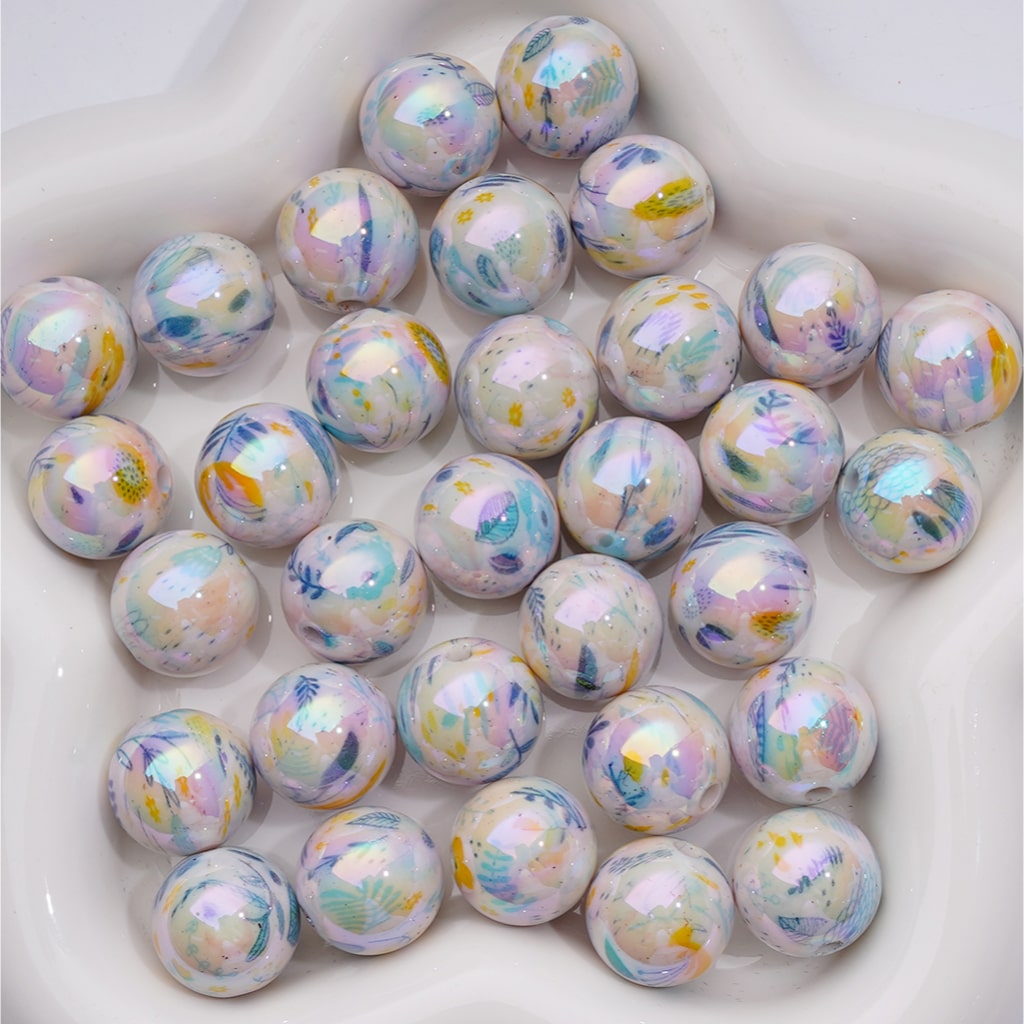 Different Flowers Multi-Color UV Coating Round Acrylic Beads, 16MM (Single Color is available for 200pcs Whole bag)