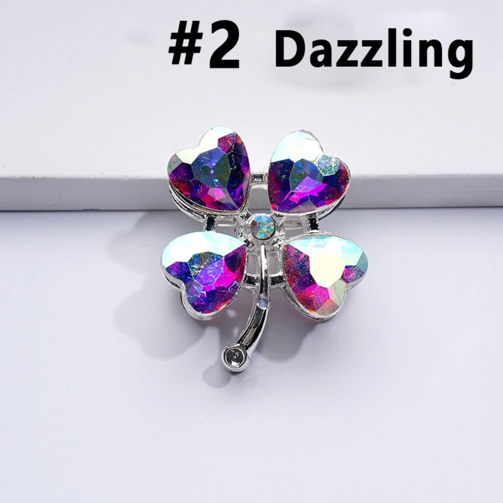 Silver Delicate Fancy Alloy Four Leaf Clover with Color Hearts Mini AB Rhinestones Beads, Around 25*30MM