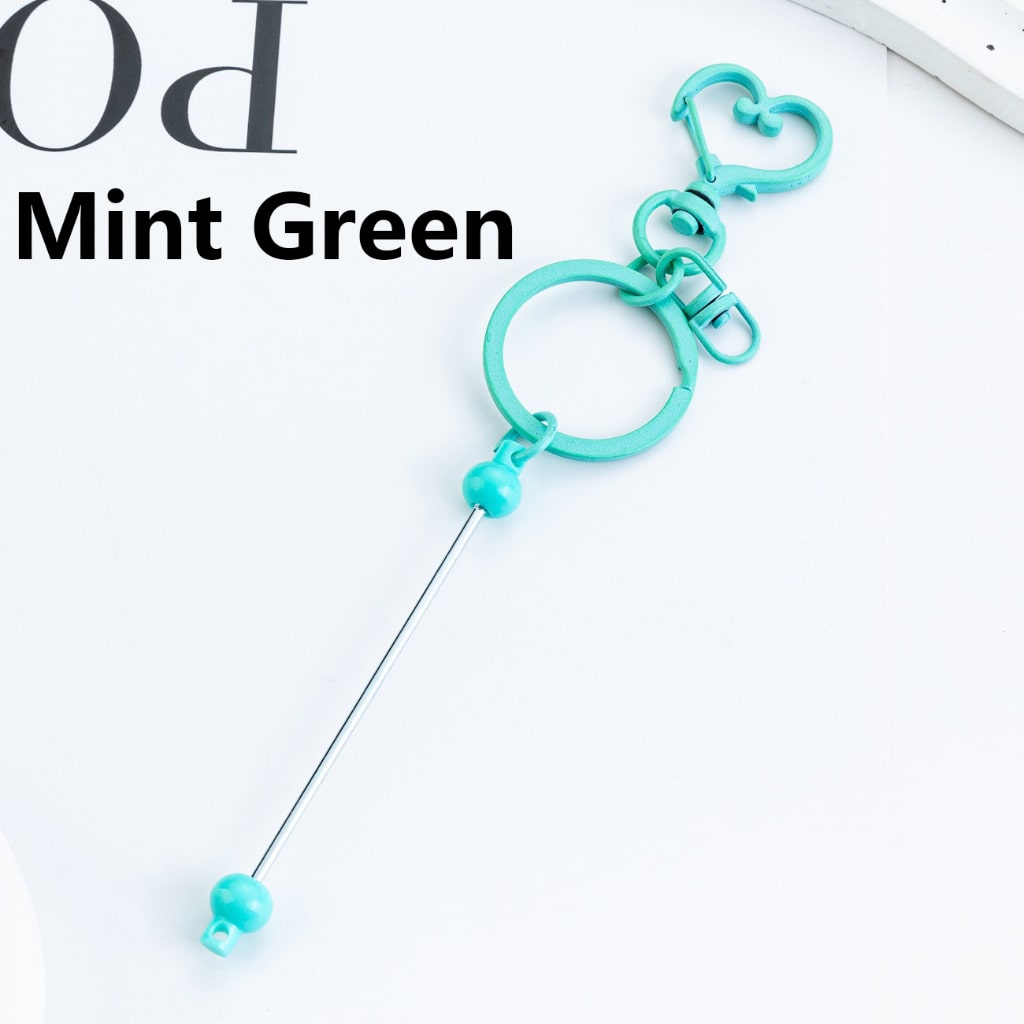 Metal Keychain with Bar and Heart Shape Clasp in Solid Color DIY Beadable 154MM