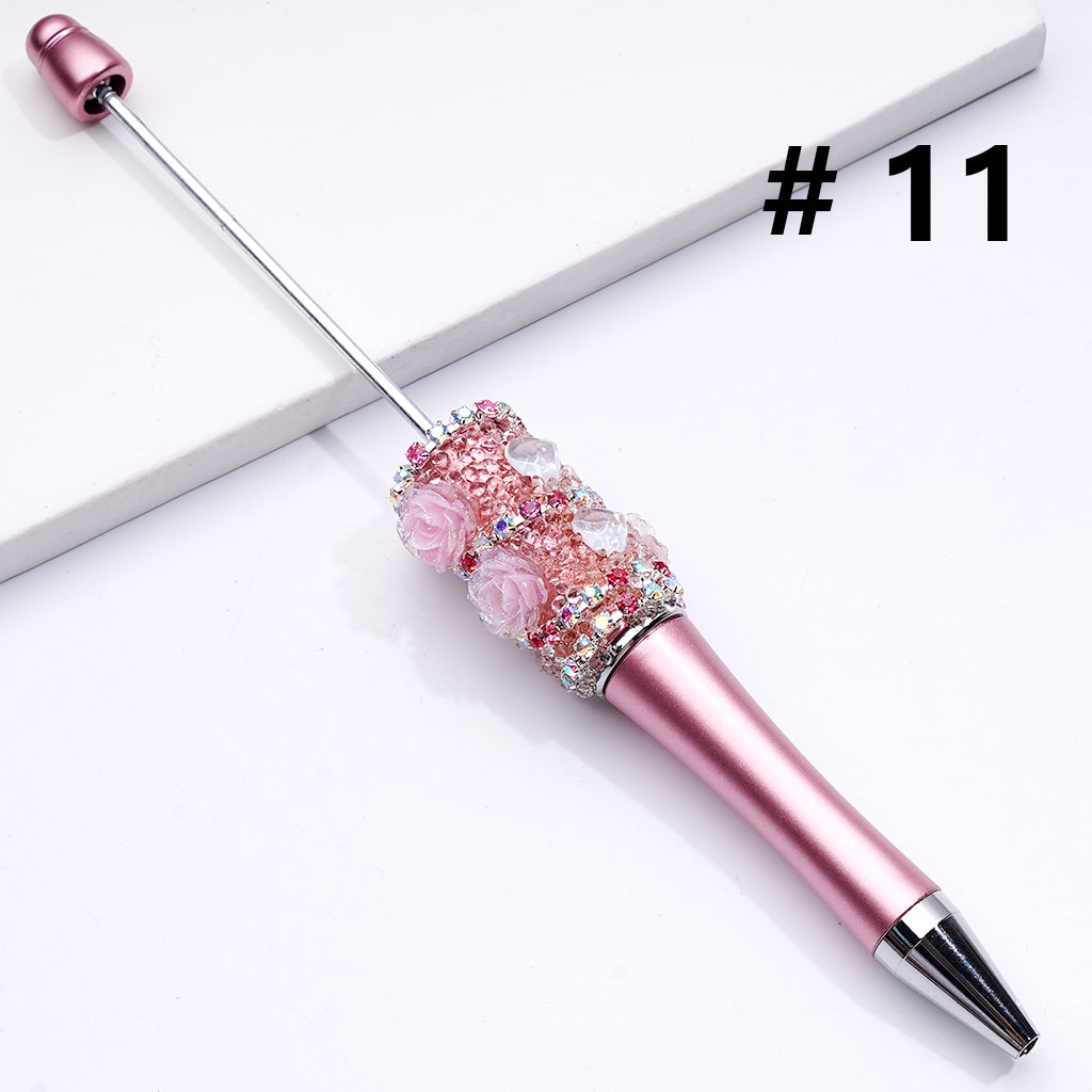 Beadable Luminous Pens with Mini Flower Shiny Rhinestones, in Solid Colors Chain, and Heart Diamond