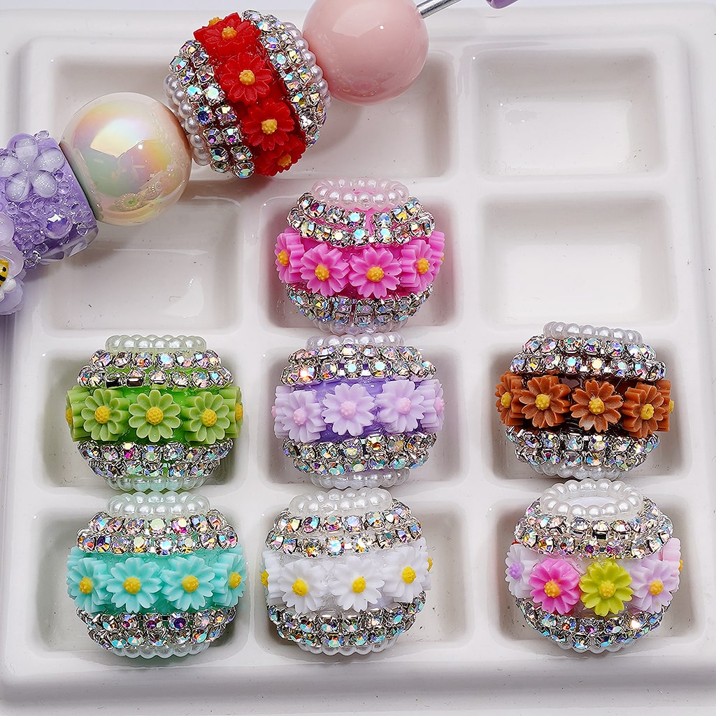 Daisy Flower Mini AB Rhinestones Chains White Pearls Loop Acrylic Beads, Around 2018M