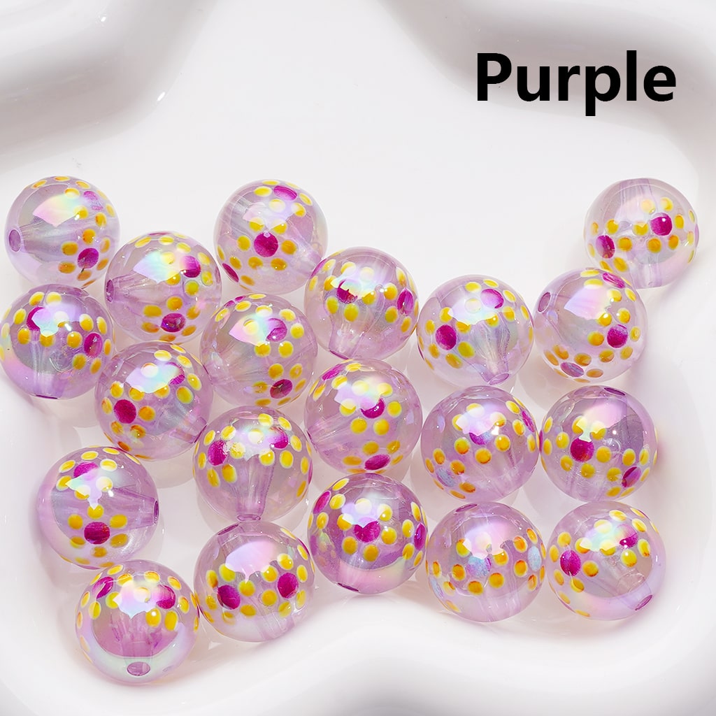 Multi-color Mini Cute Flower Luminous UV Coating Translucent Round Acrylic Beads, 16MM (Single Color is available for 200pcs(Whole bag))