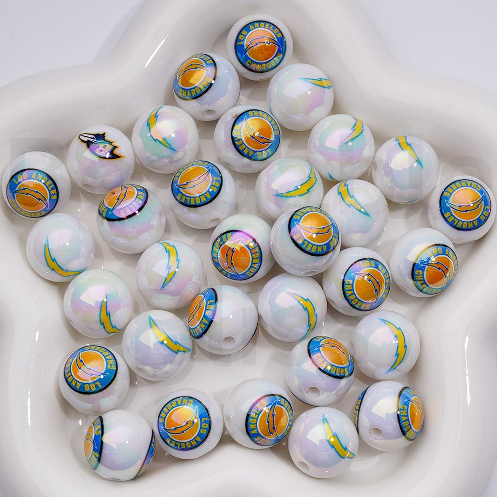 NF Football Teams USA American UV Coating Round Acrylic Beads, 16MM, Random Mix and Single Team Both Available to Choose