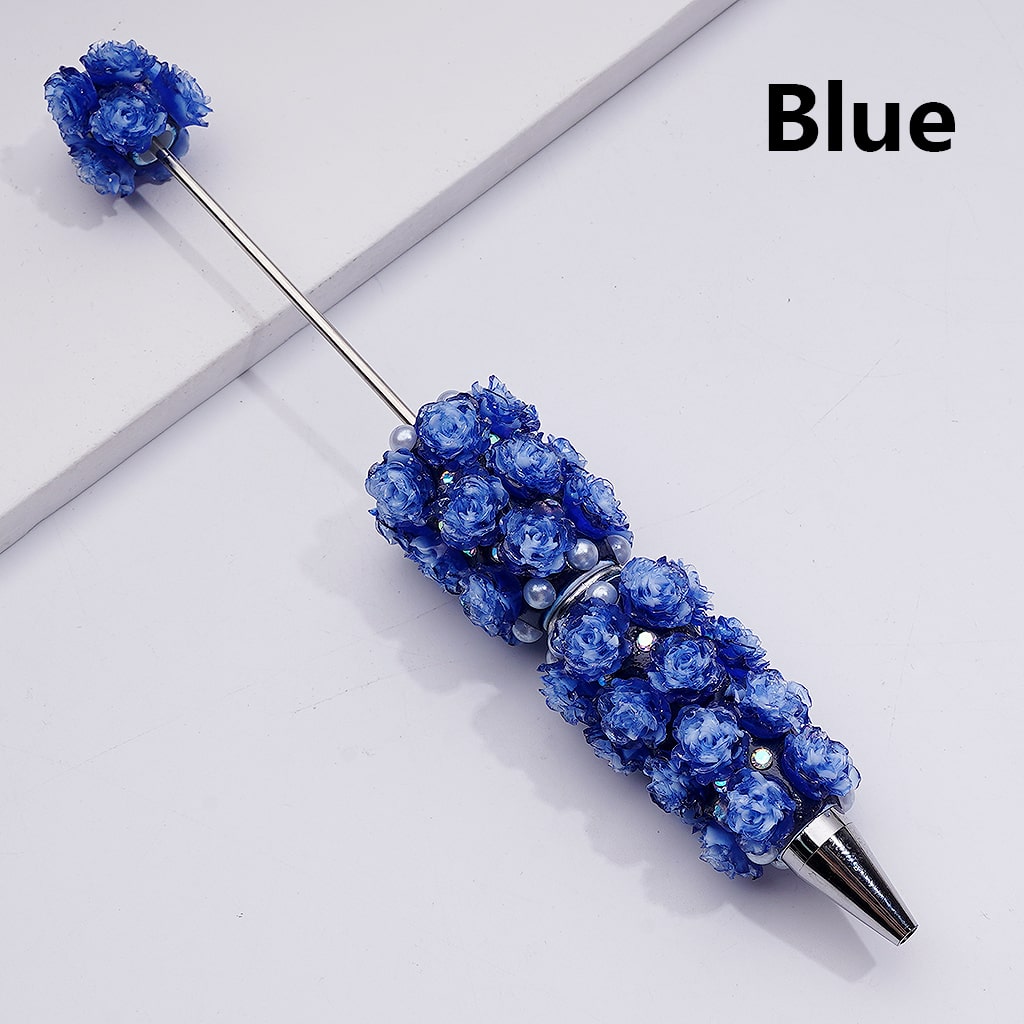 Glitter Shiny Flowers Luminous Beadable Clay Pens with White Pearls and AB Rhinestones
