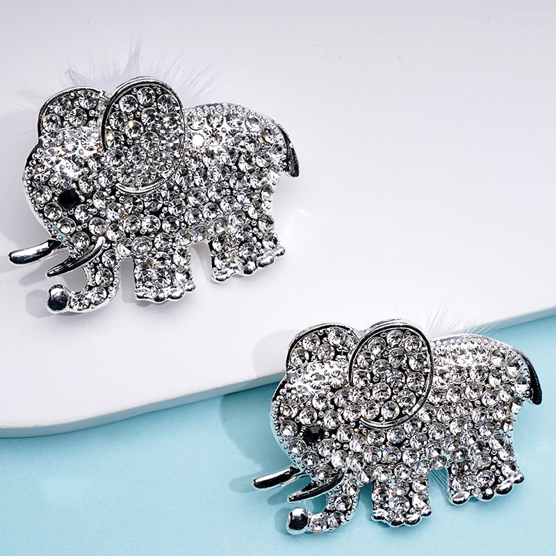 Alloy Elephant Pom Pom Clay Beads with Clear Rhinestone, Around 39*34MM