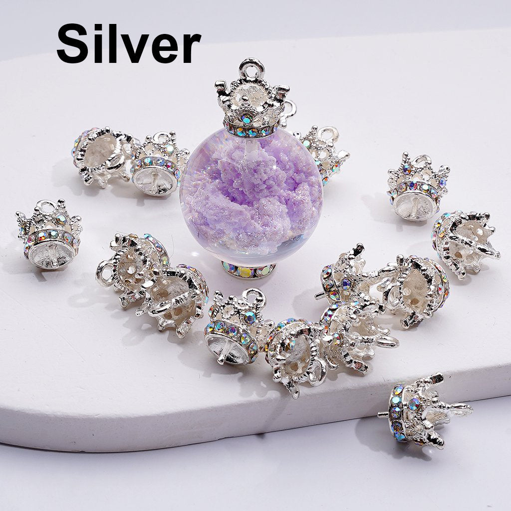 Elegant Fancy Crown Pendant with AB Rhinestones Alloy Hanger Ring Jewelry Charm, Random Mix, 10MM