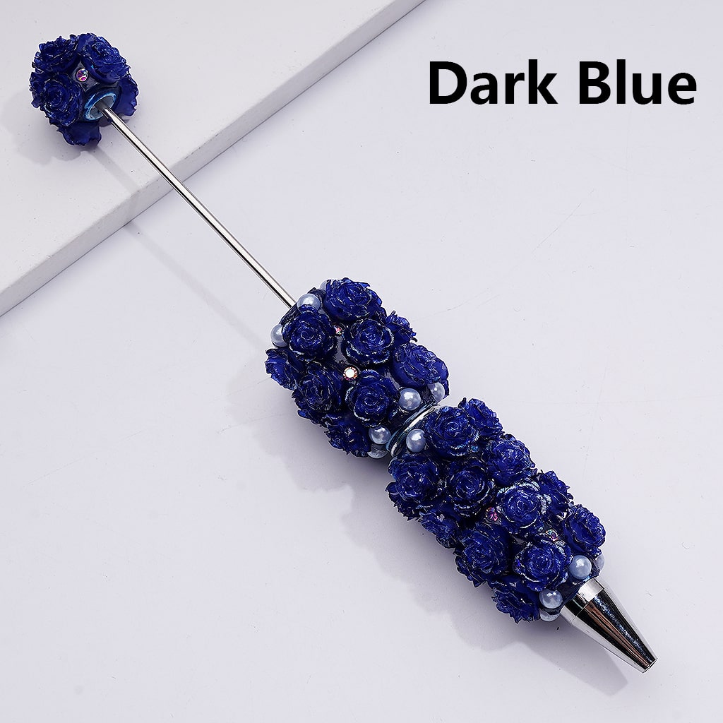 Glitter Shiny Flowers Luminous Beadable Clay Pens with White Pearls and AB Rhinestones