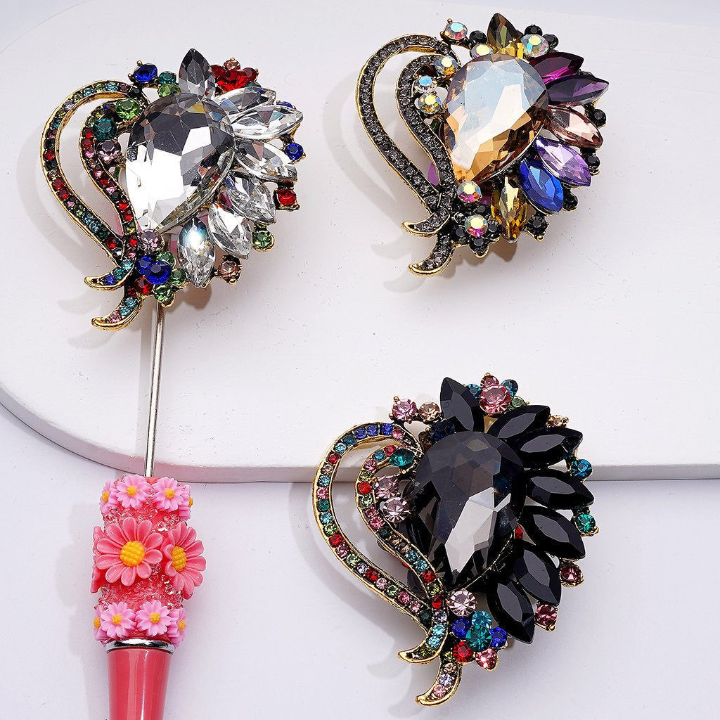 Gold Alloy Heart Exquisite Fancy with Colorful Shiny Rhinestones Cute Butterflies Hearts Snowflakes and Decorative Clay Beads Around 52*64MM