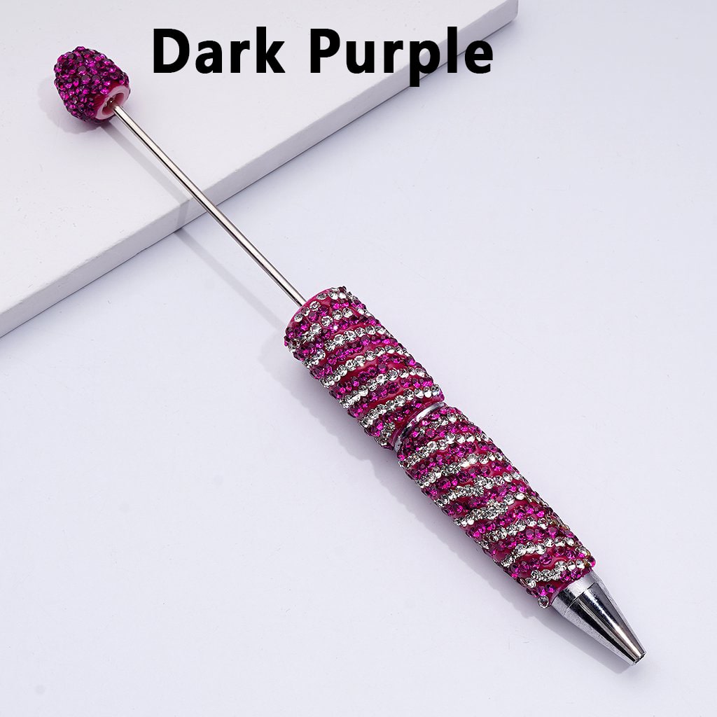 Clay Beadable Pens – Covered in Dual-Color Rhinestones with Oblique Striola Stripes