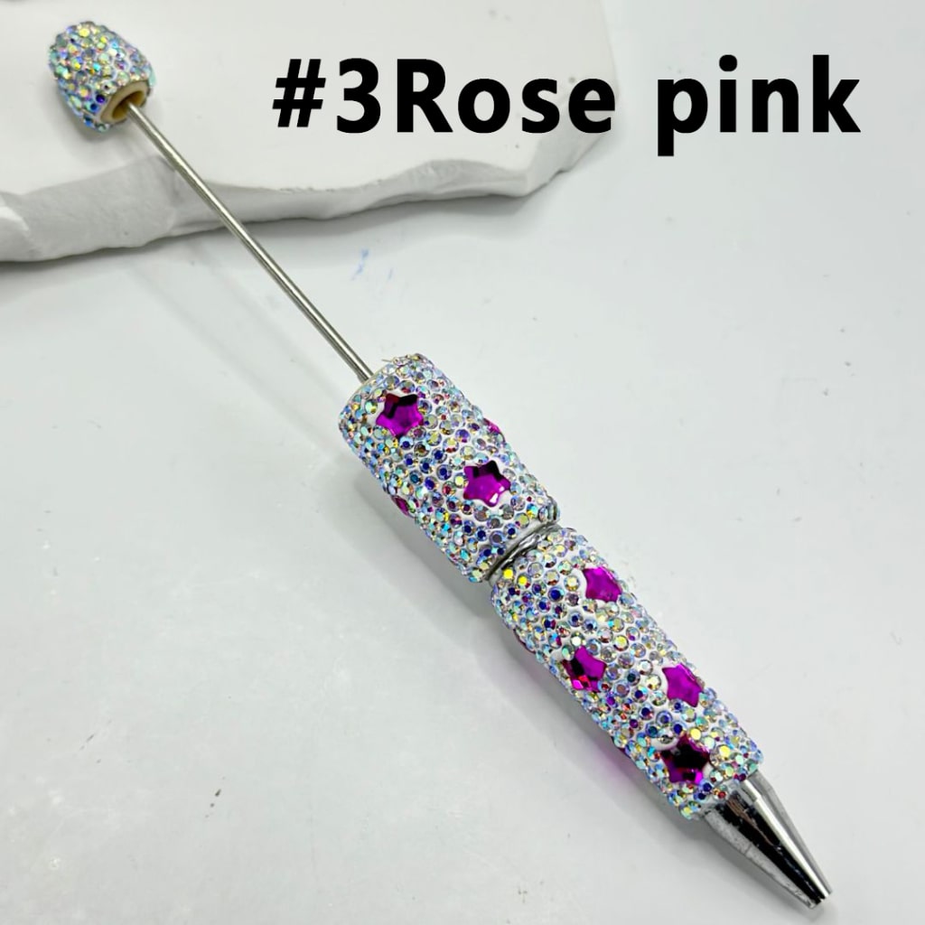 Beadable Clay Pens Covered with Multi-Color Stars and Mini AB Rhinestones, Entire Pen Decorated