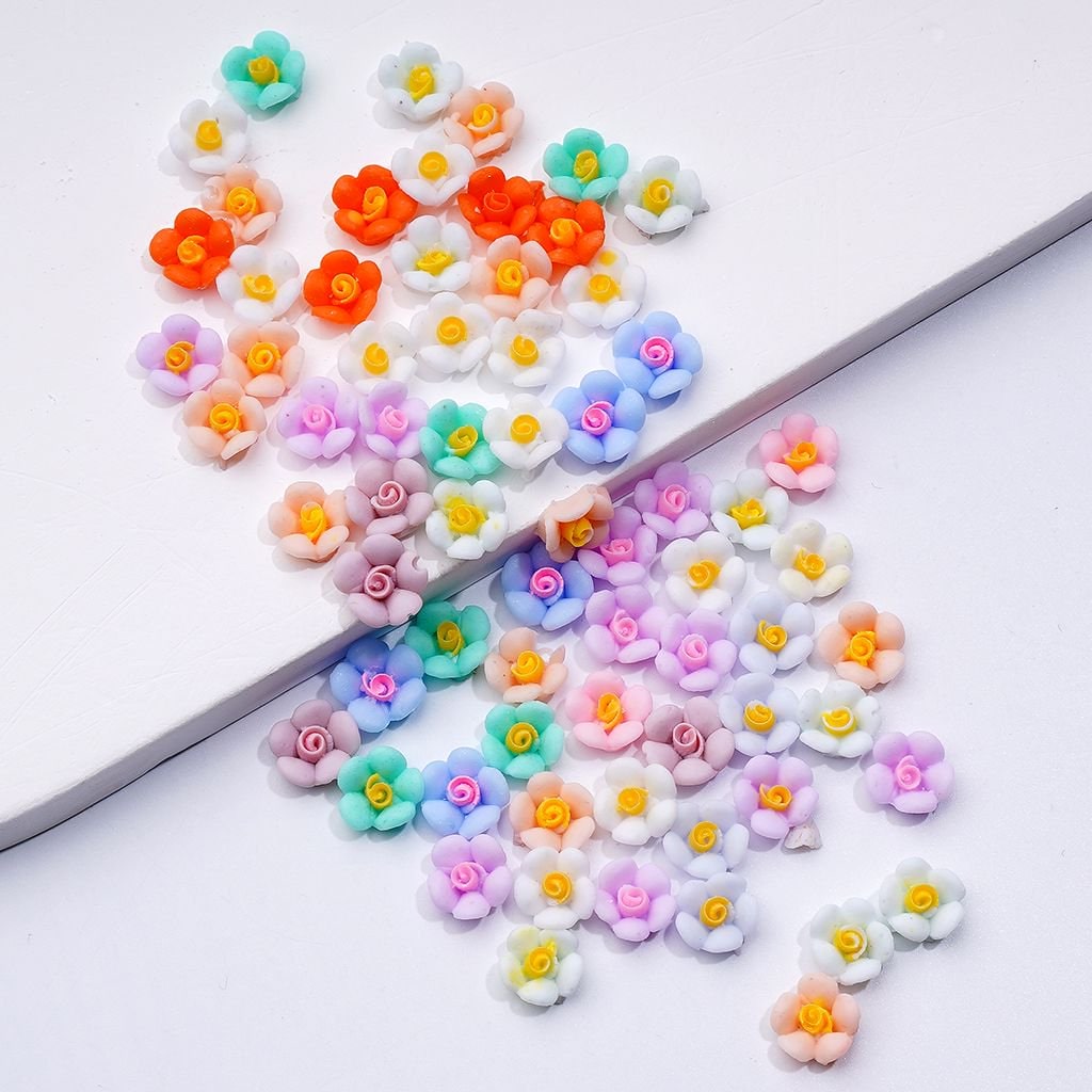 DIY Mini Cute Multi-Color Flower Charms with Rhinestones for Jewelry Accessories, Approx. 9MM