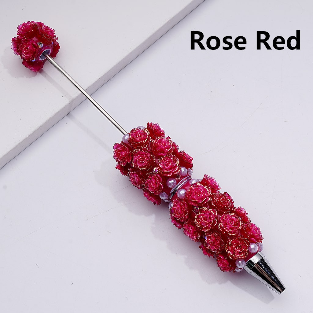 Glitter Shiny Flowers Luminous Beadable Clay Pens with White Pearls and AB Rhinestones