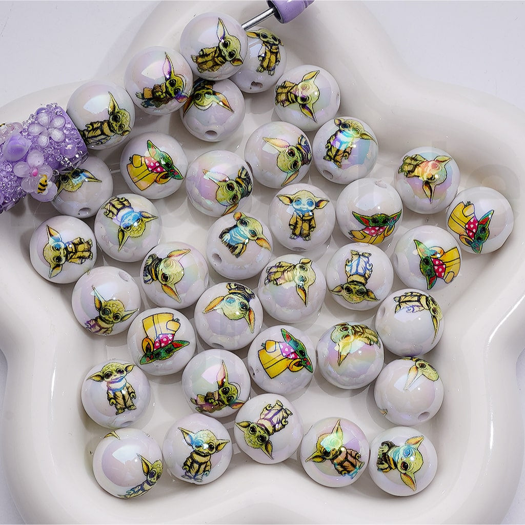 UV Coating Yod Sta Wa Cute Baby Round Acrylic Beads 16MM Random Mix