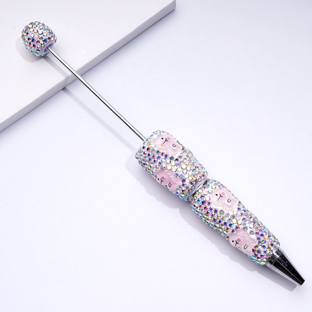 Cute Pink Monster Beadable Clay Pens with Mini AB Rhinestones Covered the Entire Pen