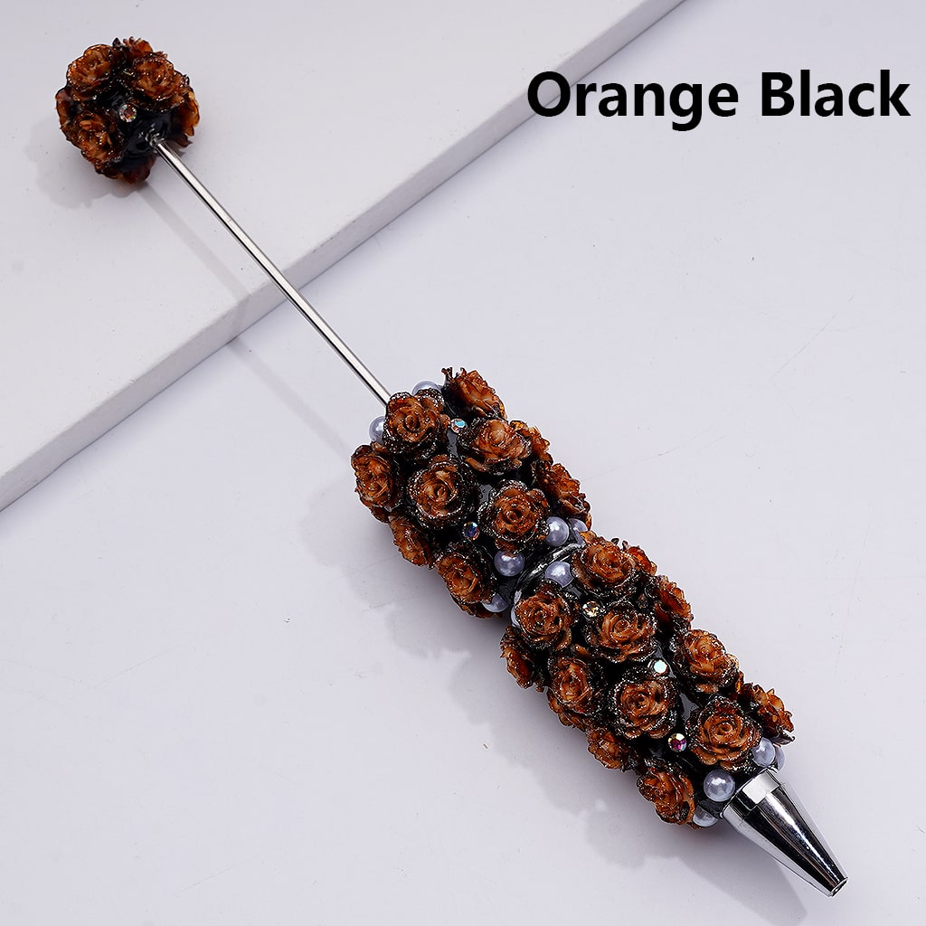 Glitter Shiny Flowers Luminous Beadable Clay Pens with White Pearls and AB Rhinestones