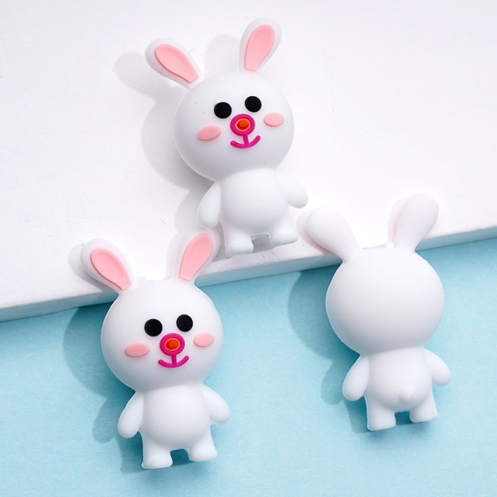 3D Cute Bunny Little White Rabbit Silicone Focal Beads