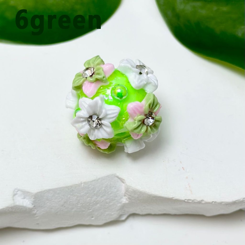 Cute Mini Round Acrylic Beads with Colorful Flowers, Clear Rhinestone Inside, and Shiny Pearls, Around 22MM