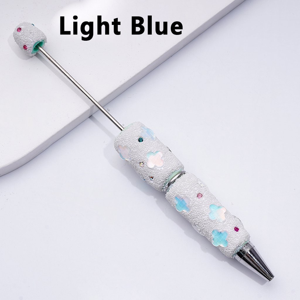 Vibrant Beadable Clover Pen – Jelly Colors with Sparkling Rhinestones & Mini Snow Balls