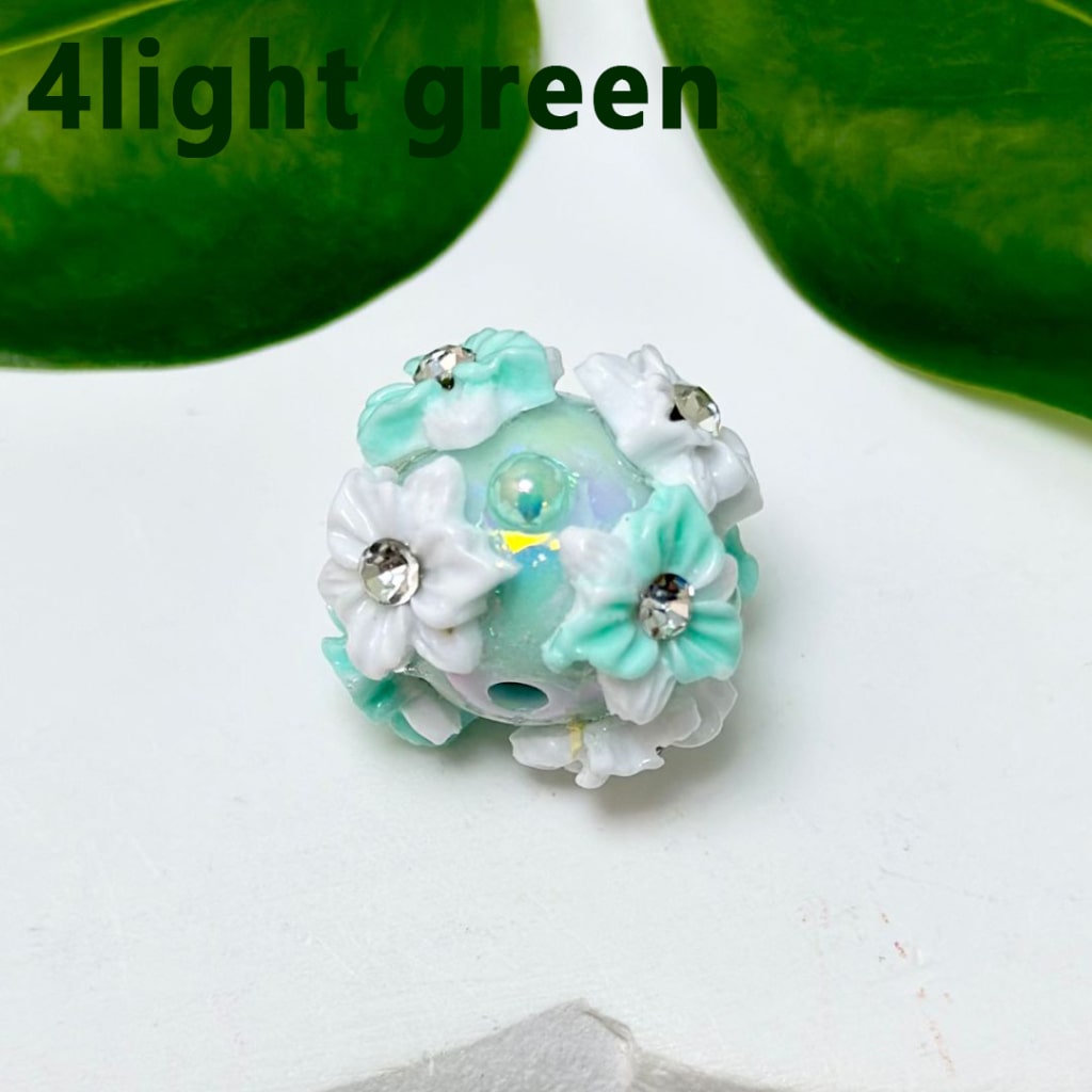 Cute Mini Round Acrylic Beads with Colorful Flowers, Clear Rhinestone Inside, and Shiny Pearls, Around 22MM