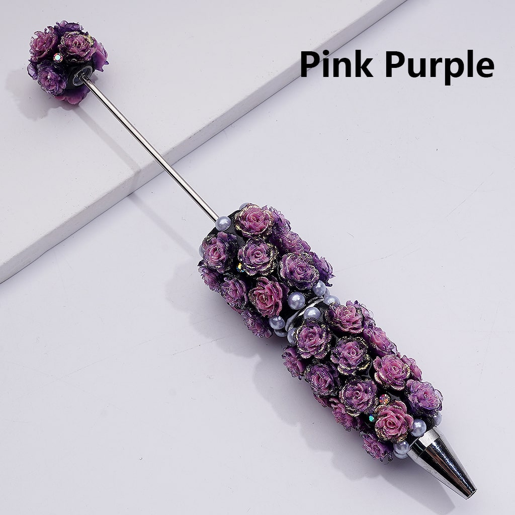 Glitter Shiny Flowers Luminous Beadable Clay Pens with White Pearls and AB Rhinestones