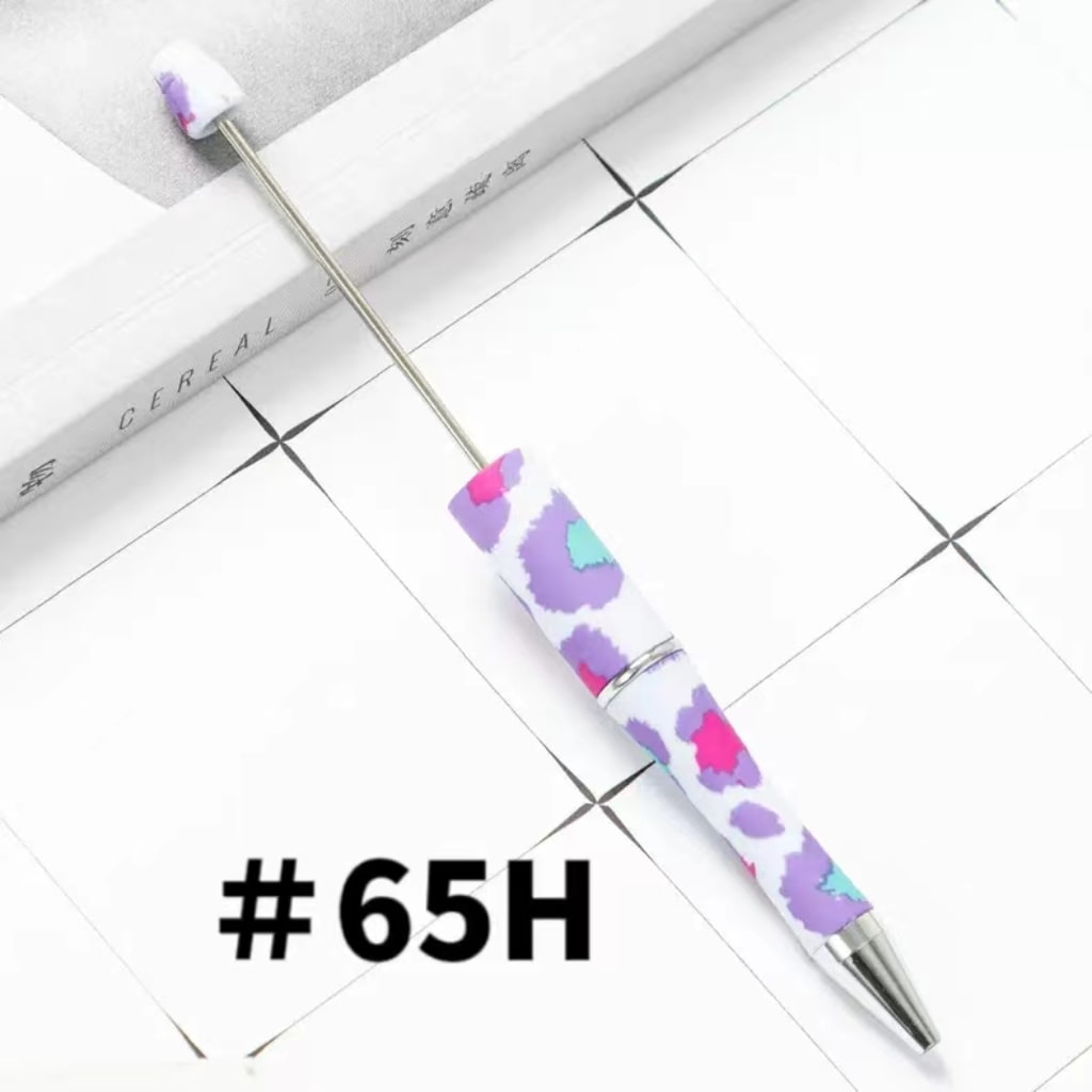Pink Flowers with White Floral Printed Beadable Pens Number 65H