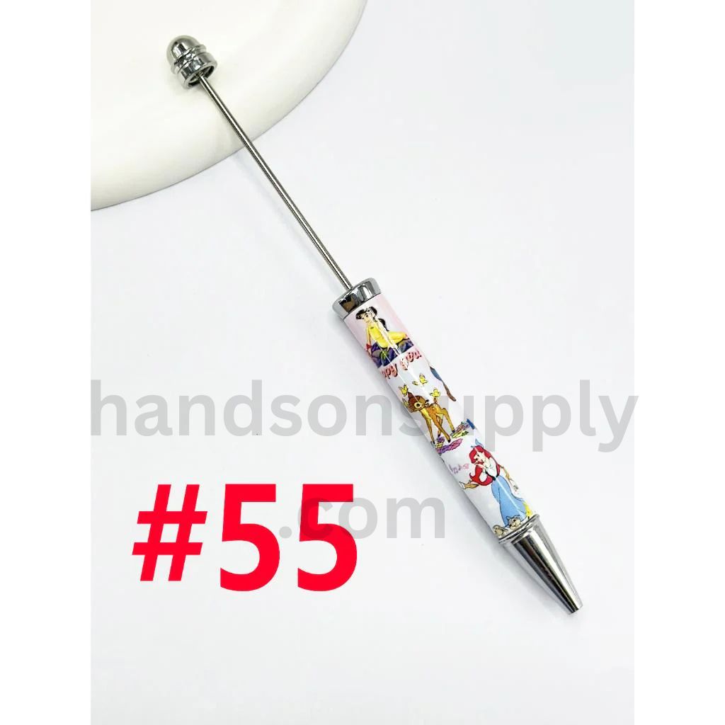 New Style DIY Plastic Beadable Pens with Colorful Cartoon Prints