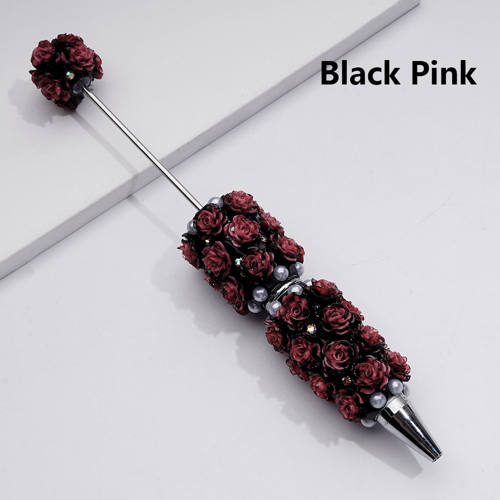 Glitter Shiny Flowers Luminous Beadable Clay Pens with White Pearls and AB Rhinestones