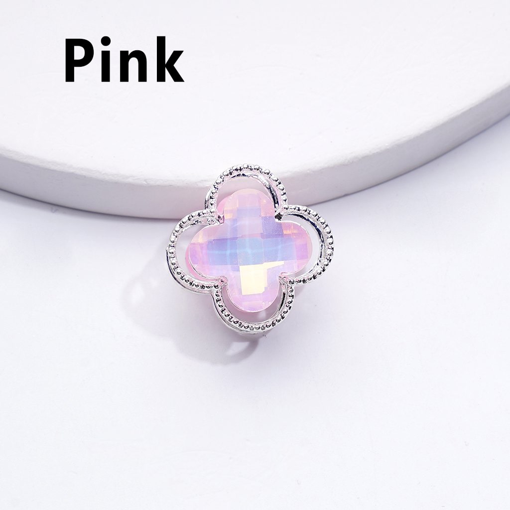 Elegant Silver Alloy Quatrefoil Floral Beads Adorned with Vibrant Shimmering Rhinestones, Approximately 16MM