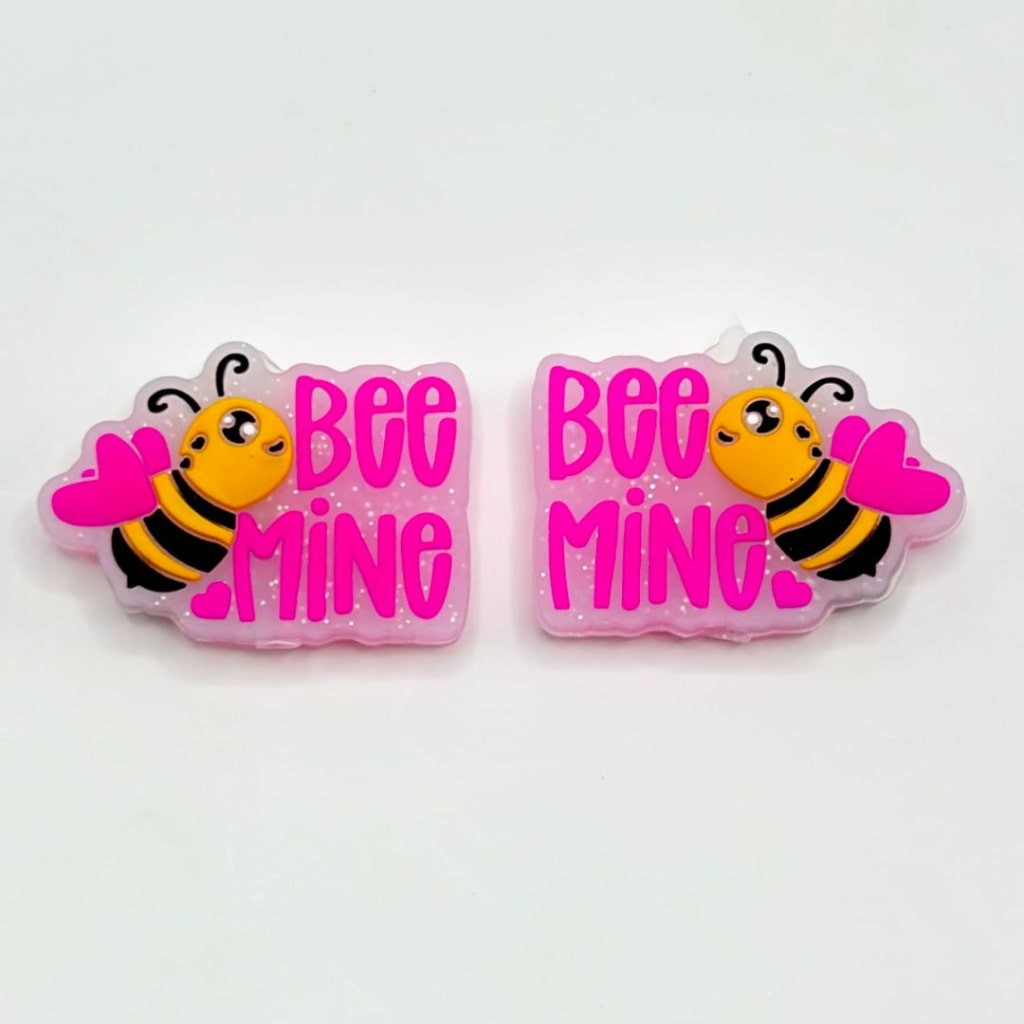 Cute Yellow Bee Red Heart Love Valentines Bee Mine Glitter Silicone Focal Beads