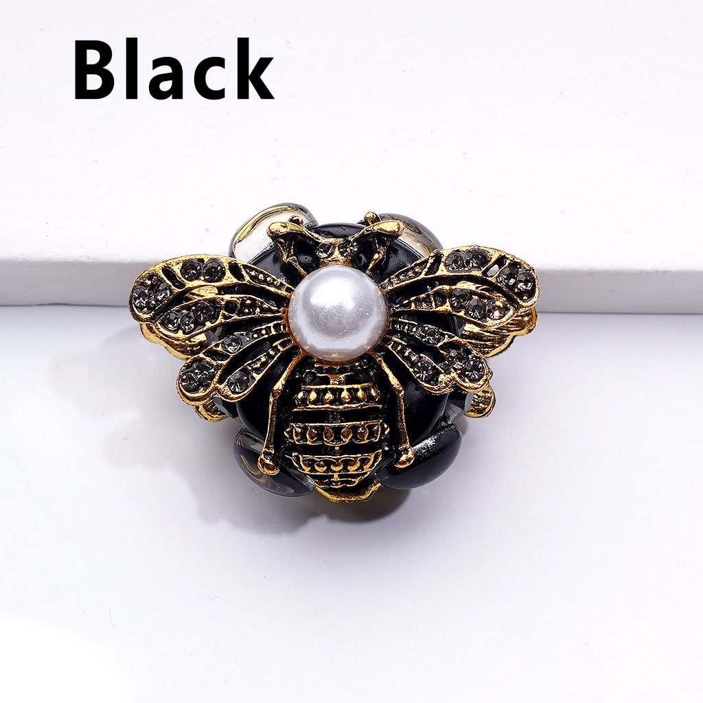 Elegant Copper Alloy Bee with Sparkling Rhinestones & Clear Oval Pearl Clay Beads – Approx 26*34MM