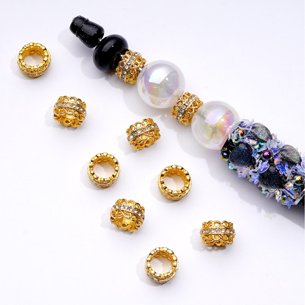 Mini Chic Metal Spacer in Gold, Silver, Gunmetal, and Black with Clear Rhinestone Chain – Approx. 10MM