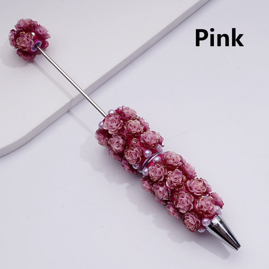 Glitter Shiny Flowers Luminous Beadable Clay Pens with White Pearls and AB Rhinestones