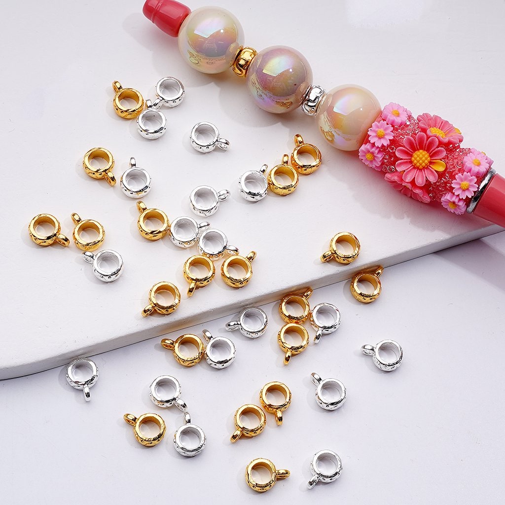 Gold & Silver Alloy Bail Beads 7MM Findings for Hanging Charms and Pendants
