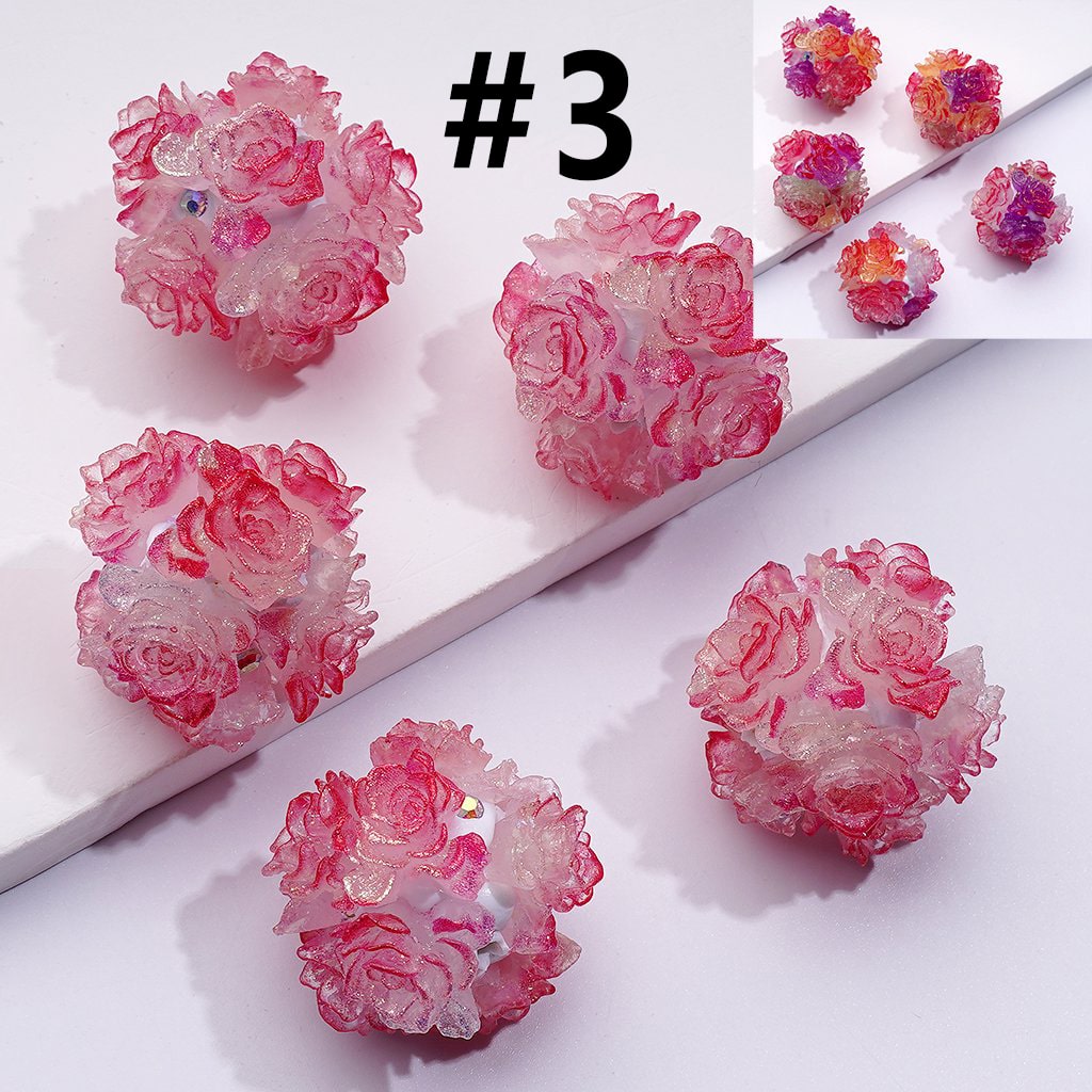 Color Changing Glitter Flower Clay Beads with AB Rhinestones, Round Shape, Approx. 24MM