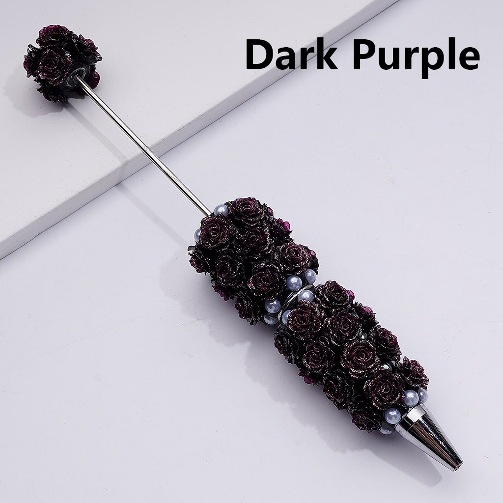 Glitter Shiny Flowers Luminous Beadable Clay Pens with White Pearls and AB Rhinestones