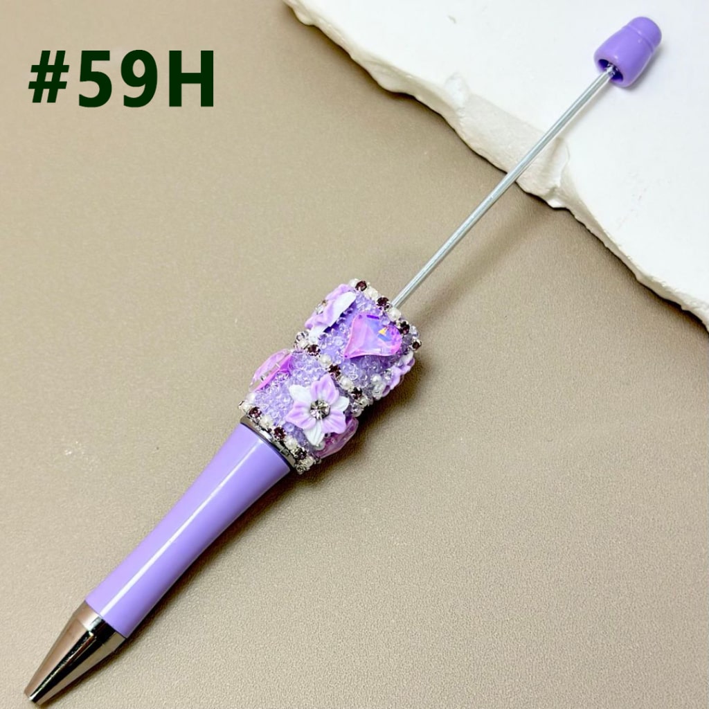 White Pearl & Rhinestone Chain Beadable Pen with Colorful Mini Flower Heart Rhinestone in Solid Color