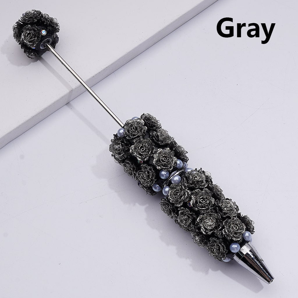 Glitter Shiny Flowers Luminous Beadable Clay Pens with White Pearls and AB Rhinestones