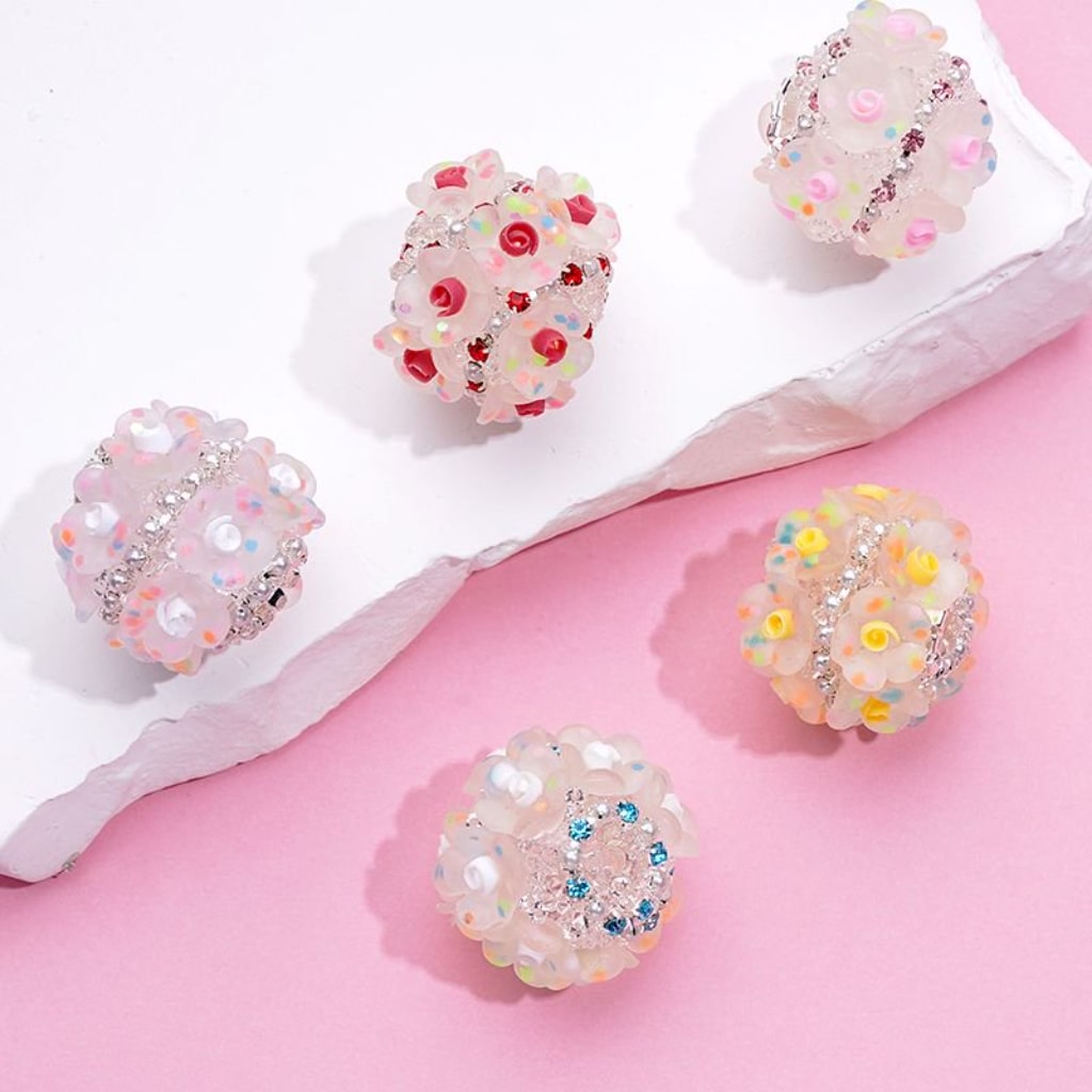 Colorful Mini Flowers Luminous Exquisite White Pearls Shiny Rhinestones Chains Clear Round Acrylic Beads, Random Mix, Around 22*19MM
