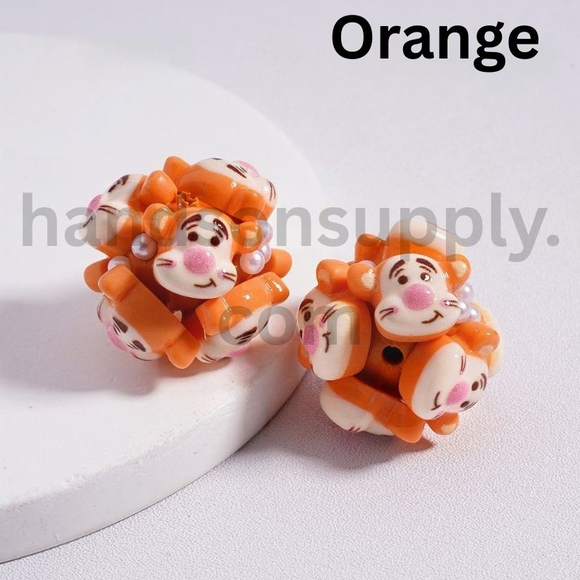 Cute Cartoon Winni the Poo, Piglet, Eeyore, Tigger & Marie Character Face with White Pearls Clay Beads