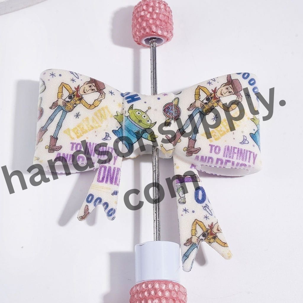 UV Printed Playful Toy Adventure Character Design Printed Soft Bowtie Shape Silicone Focal Beads, 53*59MM