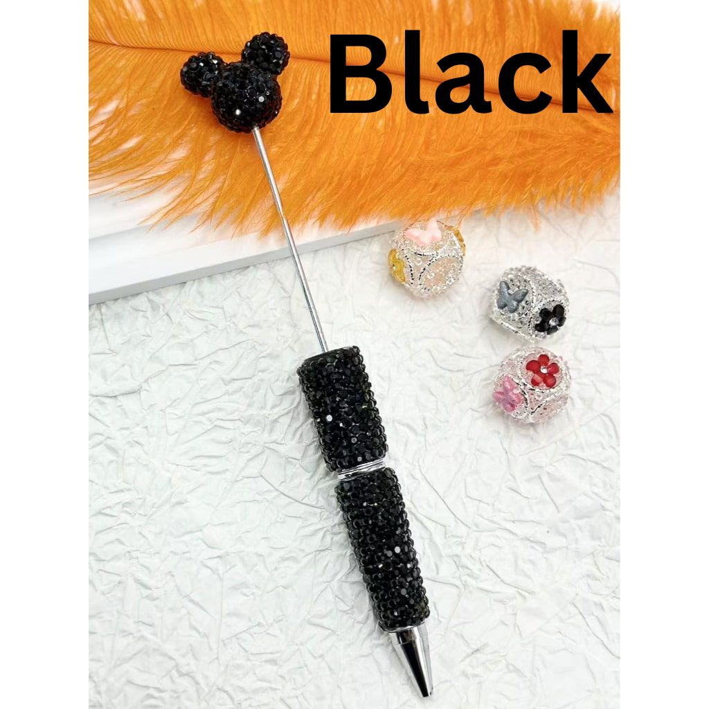 Mouse Head Pen Topper Head Beadable Pens with Clay Rhinestones Covered the Entire Pen