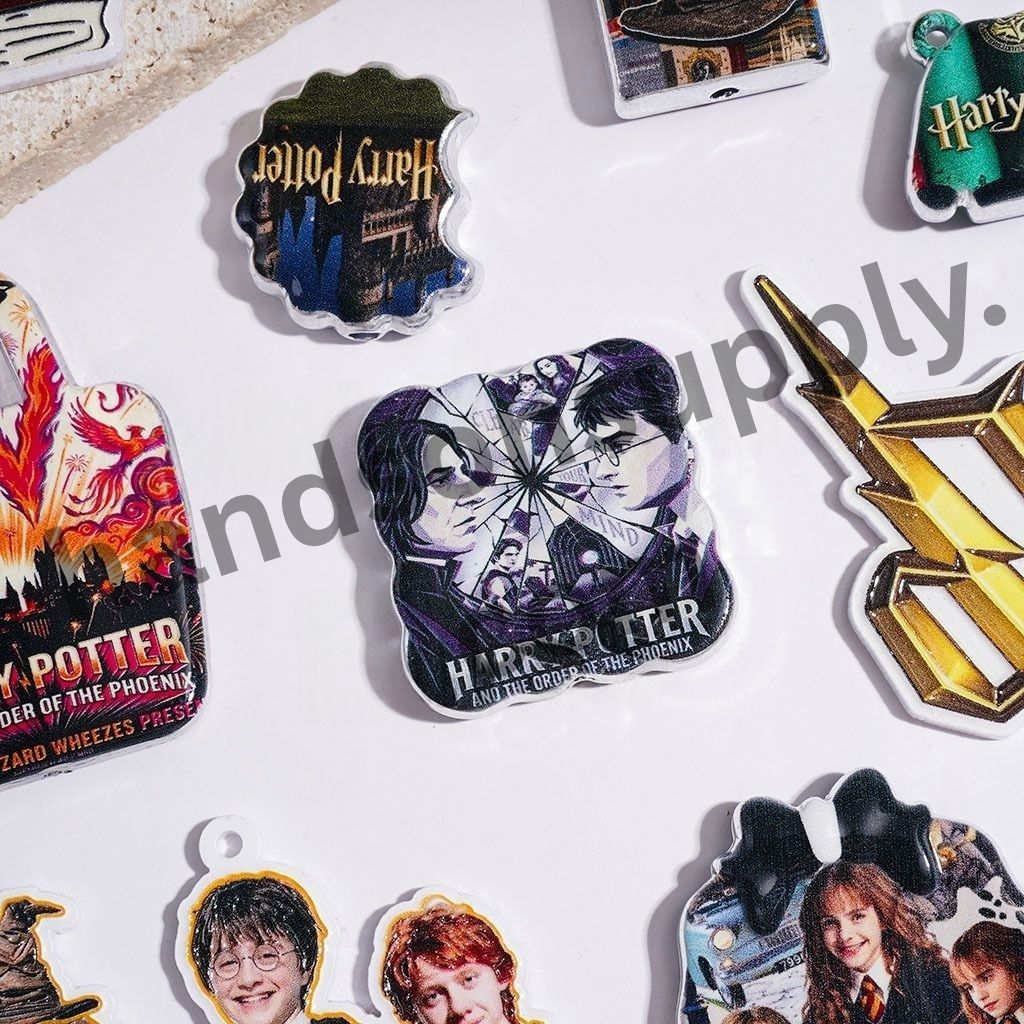 Cute Wizard Boy Character Series with Silver Border Acrylic Beads & Pendants, Random Mix
