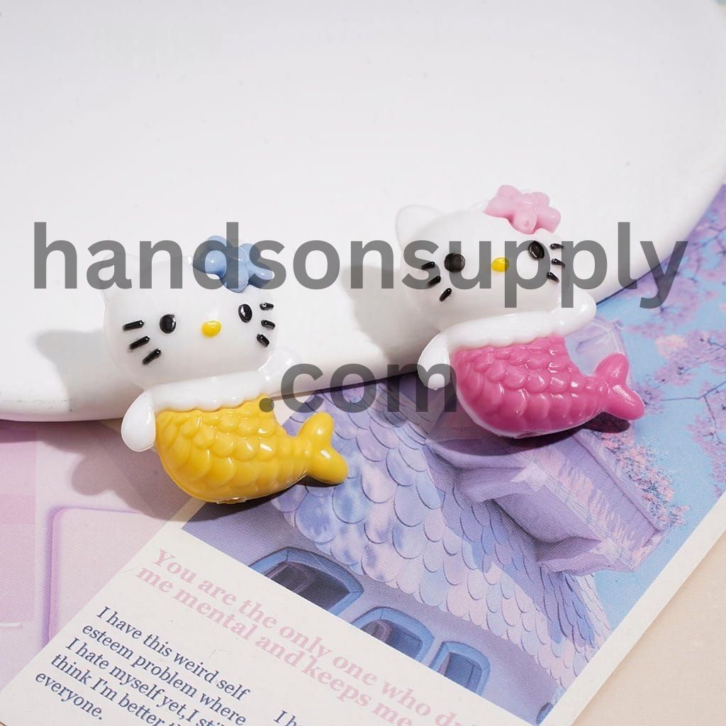 Cute Cat Character with Mermaid Tail & Flower on head PVC Soft Rubber Beads, Height 29MM, Random Mix