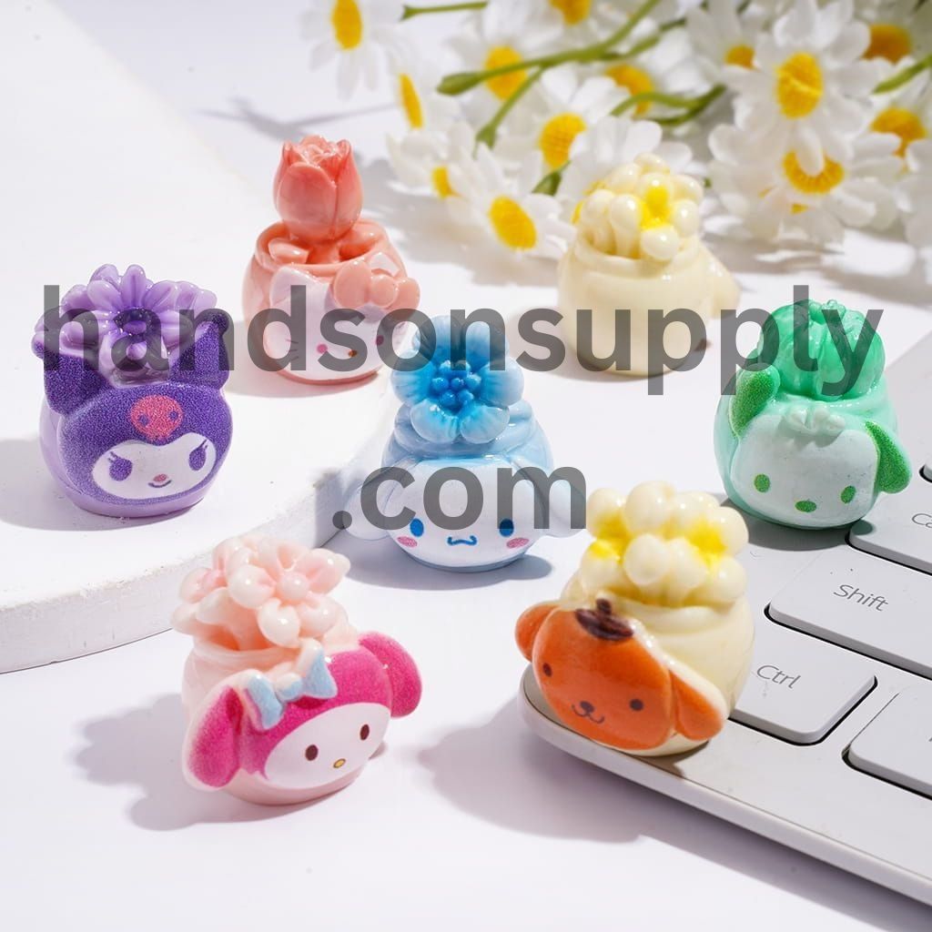 Cute Cartoon Character Flower Pot Series Acrylic Beads, Random Mix
