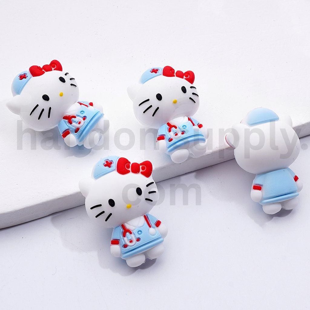 3D Cute Silicone Focal Beads Purple Blue Pink Hello Kitty Nurse Design Random Mix