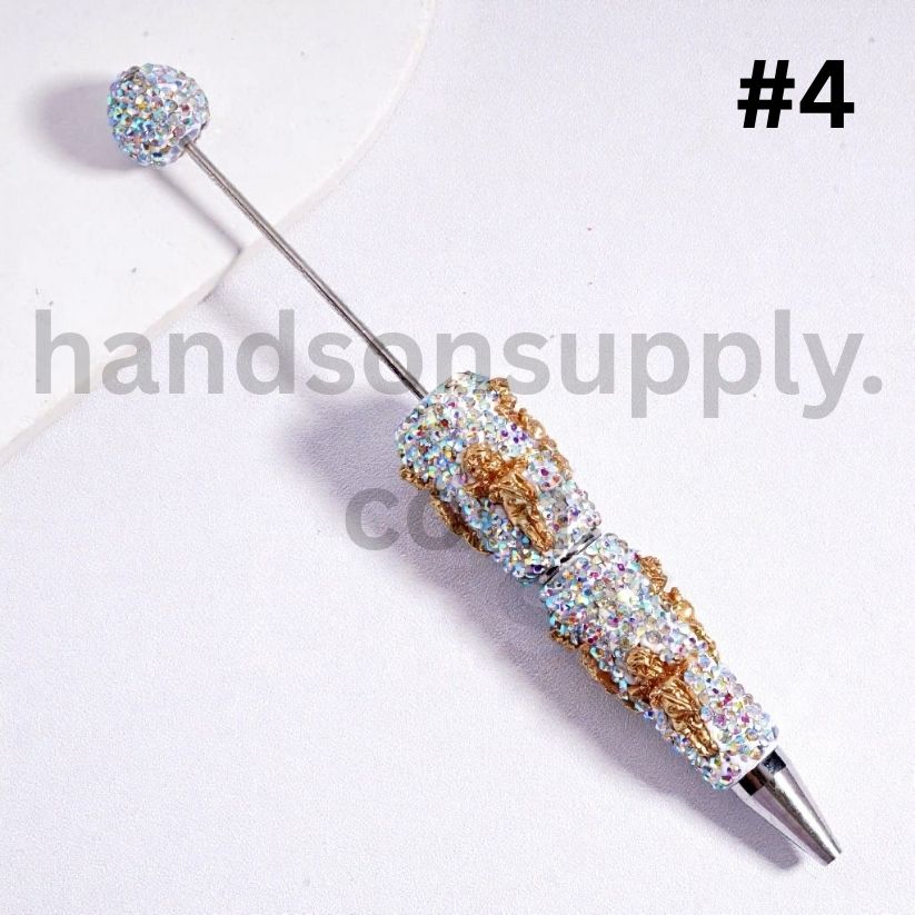 Gold Cupid Wings Beadable Clay Pen with AB Rhinestones