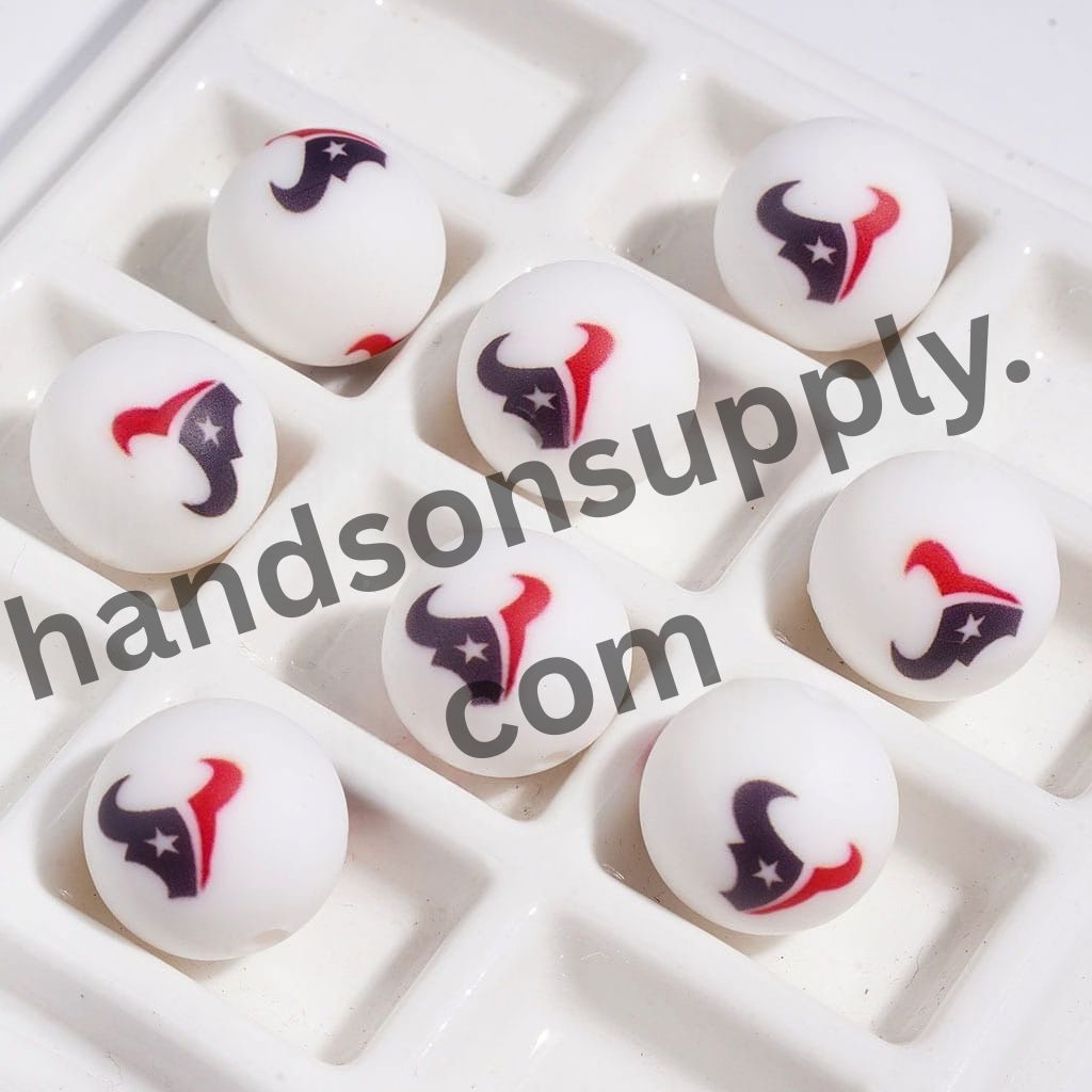 Dynamic Houston American Football Team Logo Printed Round Silicone Beads for DIY Bracelets and Necklaces, 15MM