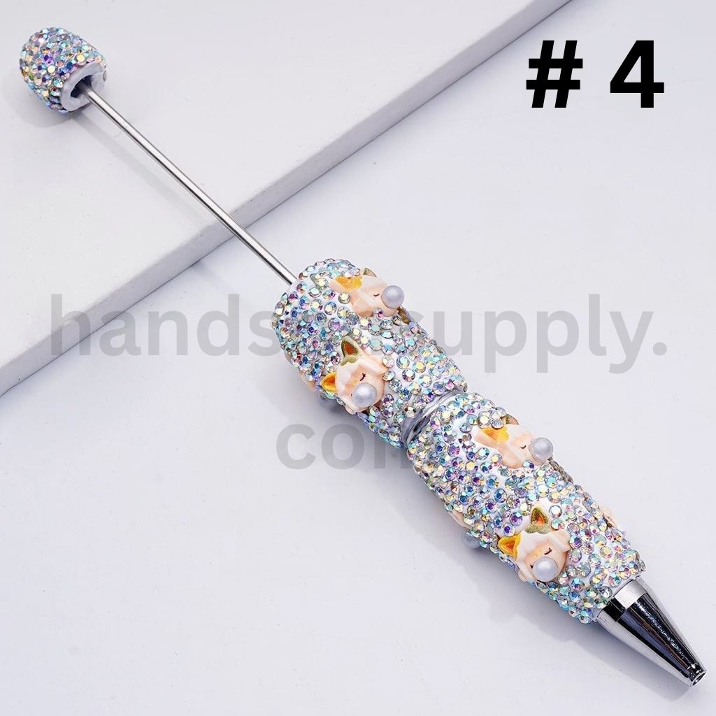 Cute Po Mar Girl Design with White Pearls & AB Rhinestones Decorative Style Clay Pens
