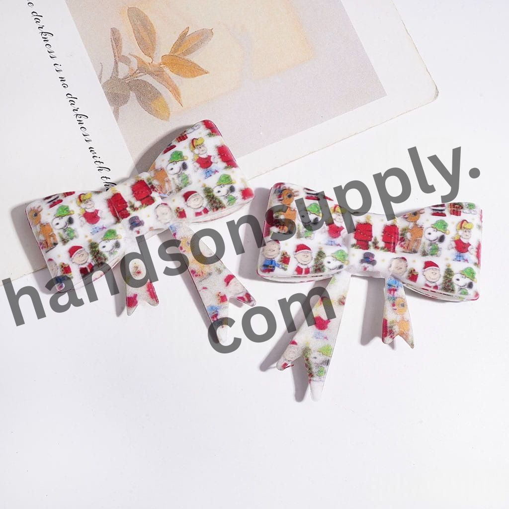 UV-Printed Christmas Beagle Dog Character Designs Bowtie-Shaped Silicone Focal Beads, 53*59MM
